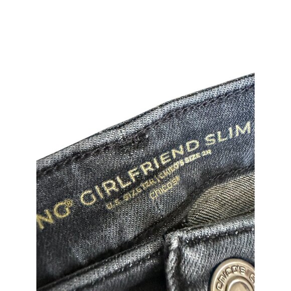 CHICOS Black Gray So Slimming Distressed Girlfriend Slim Leg Ankle Jeans Size US - Picture 6 of 7